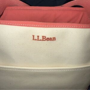 L.L. Bean Cream and Pink Sturdy Canvas Tote